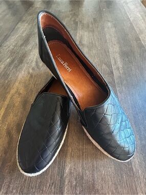 Luca Ferri Classic Black Woven Slip-On Flats Sz 10